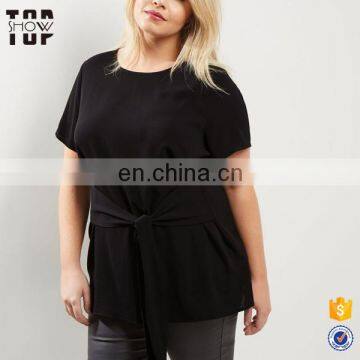 Plus size clothing manufacturer black tie front wholesale blank t shirts woman