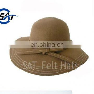 light color 100% wool felt floppy hat with decoration