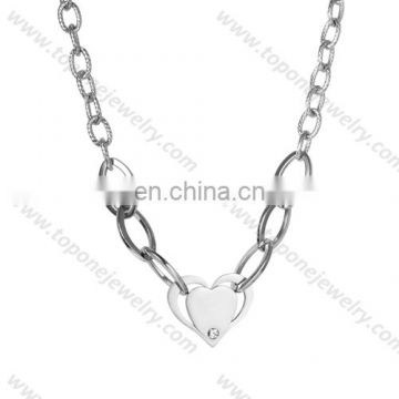 2017 Latest stainless steel double heart pendant long chain couples necklace