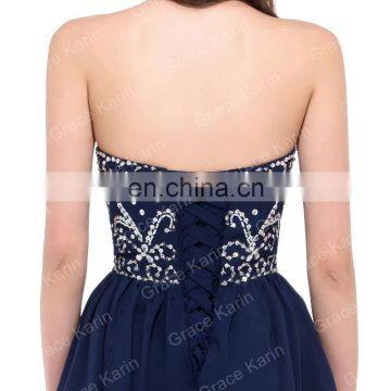 Grace Karin Sexy Strapless Chiffon Short Navy Blue Prom Dress CL6049-1 photo-5