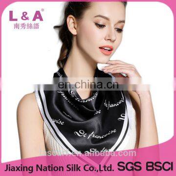 2017 New black and white silk scarf for women neckerchief print silk scarf