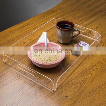 Popular curved clear acrylic tableware tray with handles, acrylic serving tray, plexiglass food tray