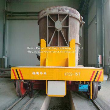 50 ton motorized driven electric rail flatbed ladle transfer car equipped hydraulic lifting equipment