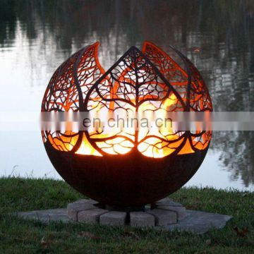 amazon top seller 2018 rustic metal art decorative laser cut fire pit ball