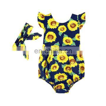 Girl Sunflower Bodysuit Flutter Sleeve Onesie Baby Bubble Romper