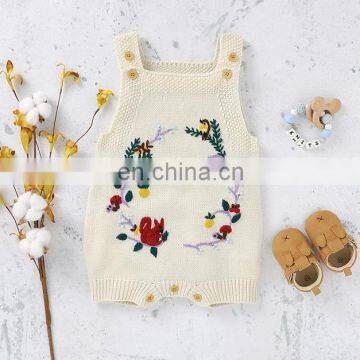 2020 Baby Boys Girls Pure Color Knitting Flowers Rompers Autumn Infant Baby Romper Baby Boy Girl Braces Romper Clothes