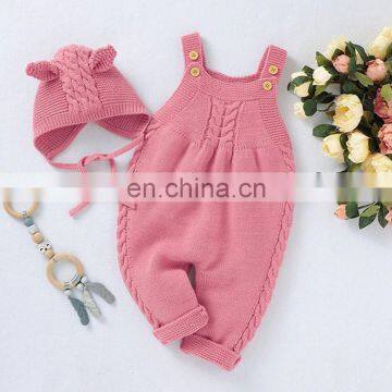 New 2020 Autumn Winter Baby Boys Girls Braces Infant Rompers Clothes + Hat Baby Boy Girl Kids Knitting Sleeveless Rompers