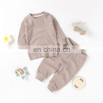 2 pc long-sleeved ribbed cotton autumn and winter baby pajamas