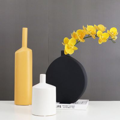 Circular Chinese Large White Black Elegant Round Vase For Hotel Office Home Showroom