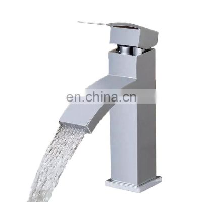 Single Handle Silver Zinc Alloy Deck Mounted Bathroom Basin Taps Waterfall Faucet