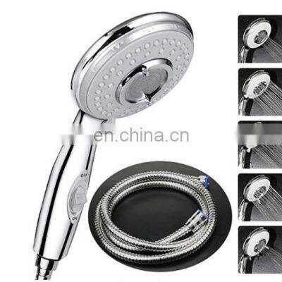 Handheld Shower Head High Pressure ON/Off Switch in Chrome Plated Water Saving 5 Spray Shower Head photo-2
