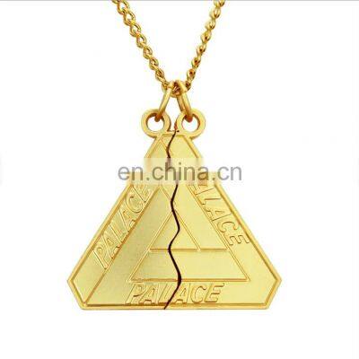 Forever Best Friends Triangle Split Two Halves Fashion Men And Women Long Stainless Steel Pendant Necklaces