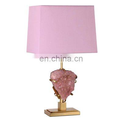 New Arrival Luxury Natural Rose Quartz Pink Crystal Stone Table Lamp  For Bedroom