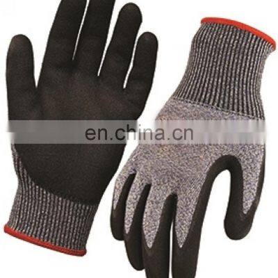 High Performance Cut Level 5 13G HPPE Sandy NItrile Double Dipped Cut Resistant Safety Work Gloves