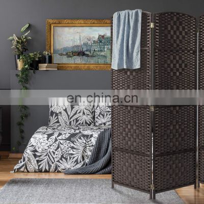 Black Movable Rattan Decorative Wood Panel Folding Screen Room Divider