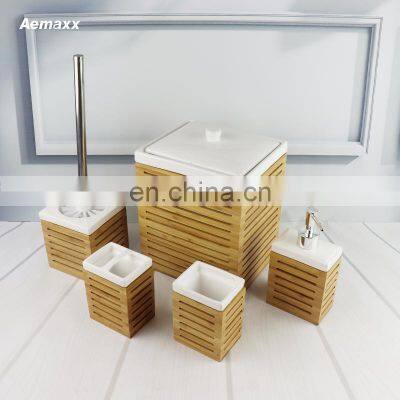 New Gadget Wholesale Simply Bath Accessory Ceramic Bamboo Bathroom Set photo-2