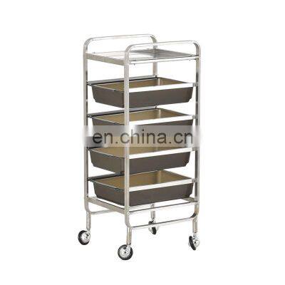 Hot sale Four Layers Beauty Stylist Trolley Rolling Cart in Salon furniture Stainless Steel