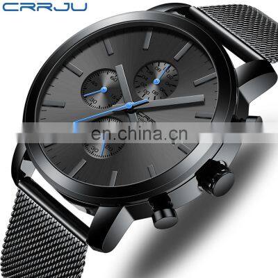 Crrju 2287 Advertisement Mens of Quartz Watch Chrono Steel Mesh Strap Beautiful Watches for Men