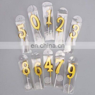 Hot Sale 0~9 Golden Digital Candle Creative Smokeless Birthday Candle for Cake Decoration Paraffin Wax Numbers Birthday Candle