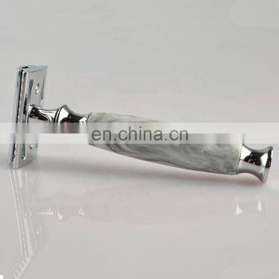 New design durable mens shaving metal razor double edge razor artificial marble hand  resin handle shaving  safety razor