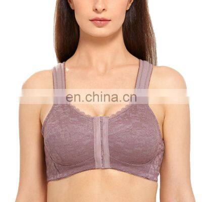 High impact Women's Front Closure Wireless Back Support Full Coverage Bra Sports bra