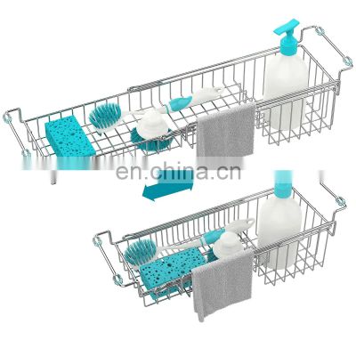 Over The Kitchen Sink Caddy Sponge Holder Organizer Drying Rack Expandable for Sponge Brush Soap Dish Cloth Rag