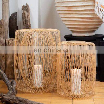 SET of 2 Large Bamboo Candle Holders Natural Floor Lantern Centerpiece Candle Jar Cheap in Bulk European Style Vietnam Supplier