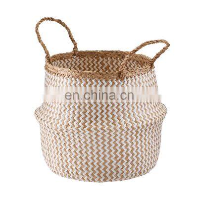 Vietnam Supplier Medium White Seagrass Belly Basket Plant Holder Storage Basket Decor Home Wholesale