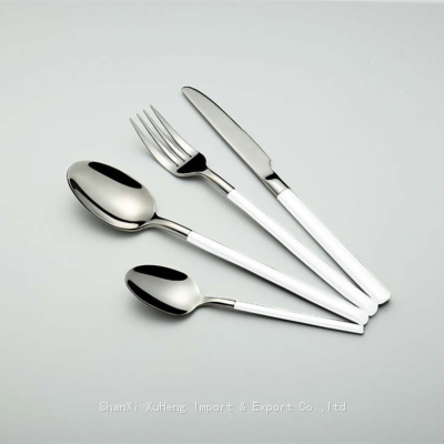 Popular Style 4 pieces Spoon Fork Knife Silverware Restaurant Wedding Party Customized Logo With White Handle Cutlery Sets