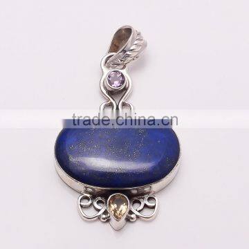 LAPIS LAZULI AND AMETHYST CITRINE PENDANT 925 Sterling Silver Pendant, SILVER JEWELRY EXPORTER,SILVER JEWELRY WHOLESALE