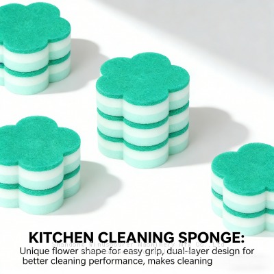 Flower Design Kitchen Cleaning Sponge Scrubber Household Cleaning Tools Sponge photo-2