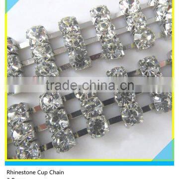 3 Rows Silver Plated Crystal Rhinestone Cup Chain 4mm/5mm Strass Cup Chain Roll For Shoes