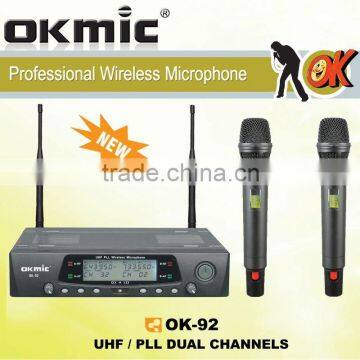 OK-92 Dual Channels/UHF PLL 32/99 channels wireless microphone