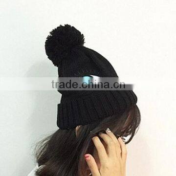 Personalized Eye Design Embroideried Plain Knitting Pom Pom Beanie Caps for Women photo-1