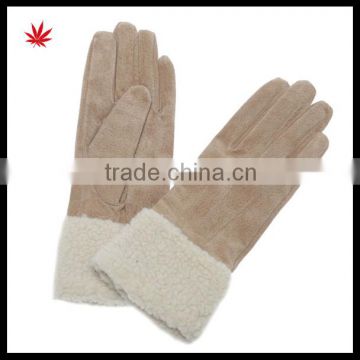 Women fashion double face sheepskin leather lamb fur gloves