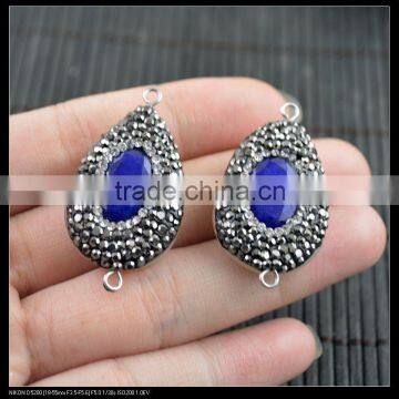 LFD-0062B Wholesale Druzy Blue Agate Stone With Pave Rhinestone Crystal Connectors Beads For Jewelry Making Bracelet Necklace