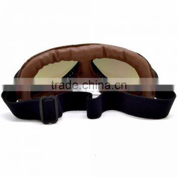 BJ-GT-008 Fold Design Brown Leather Colorful Lens Motorcycle Goggles Roll Off photo-5