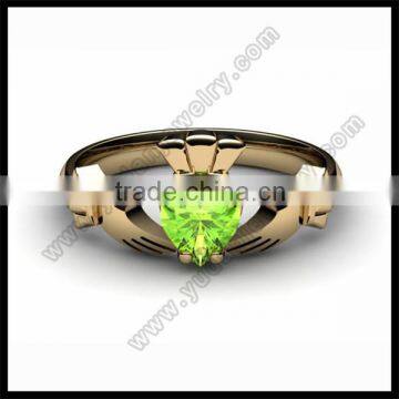 14K YELLOW GOLD Peridot Claddagh Ring