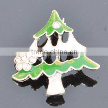 green and white enamel Christmas tree crystal stud flower brooch