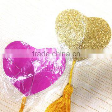 Sexy Lady Fashion Yellow Glitter Powder Nipple Stickers Heart Shape