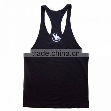 100% cotton Y-back mens gym singlet with custom printing