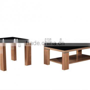 Glossy walnut wooden glass coffee table