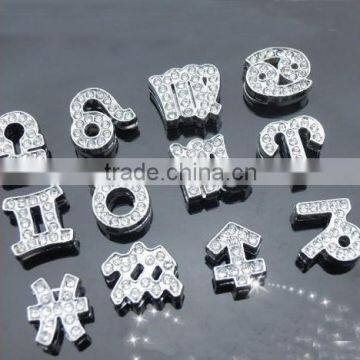 DIY rhinestone alloy 12 zodiacs slide charms fit 10mm bracelets