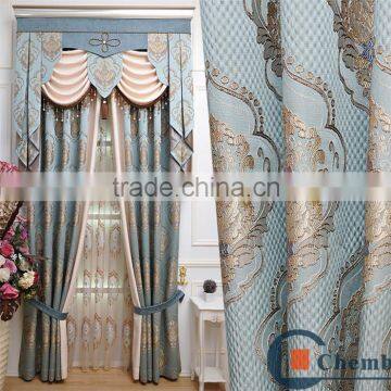 2016 hot selling luxury blue curtain set with valance