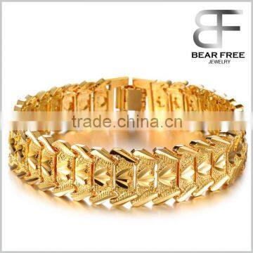 Domineering Fashion 18k Yellow Gold Plated Men's Link Bracelet Carving Copper Wristband