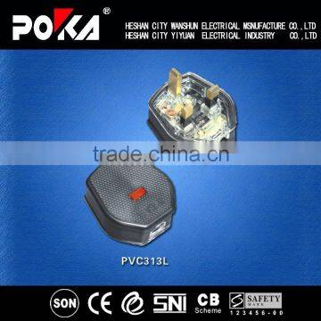 UK Type 3 pin saudi arabia electric plug / With Neon