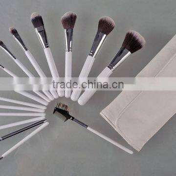 white silver 15 piece cosmetic soft hair makeup brush set with pouch