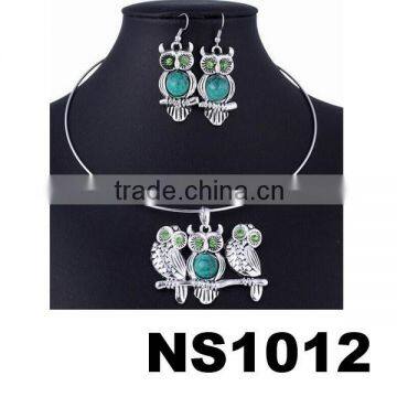 simple turquoise rhinestone owl artificial necklace sets