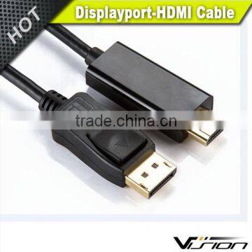 Vision 6FT Gold plated Displayport to HDMI Cable in black
