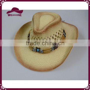 High quality straw cowboy hat with bright beads